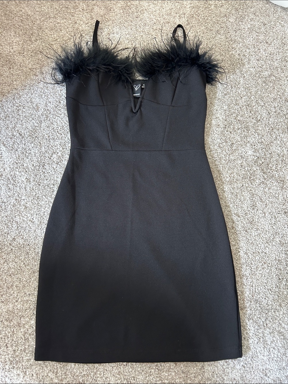 Windsor Black Feather-Trim Mini Dress